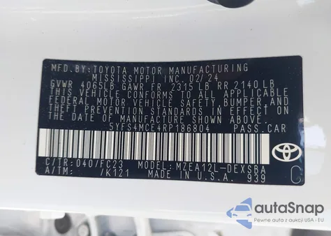 2024 Toyota Corolla Se from USA, damaged, VIN 5YFS4MCE4RP186804